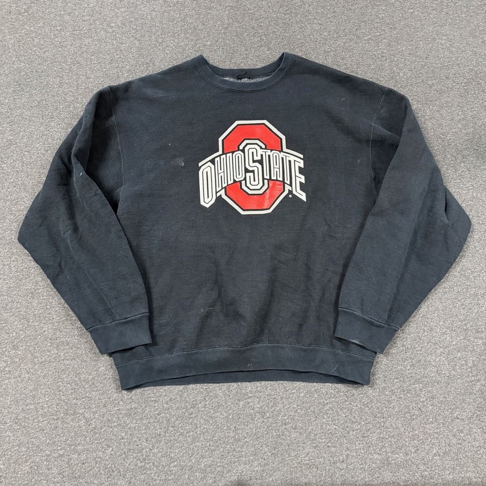 90s Ohio State Crewneck Sweatshirt Mens XL Black Good Faded Graphic Pullover
